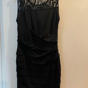 EnFocus black cocktail dress with lace top.